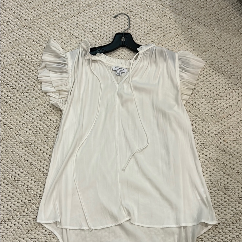 Current Air White Ruffled Mandarin Collar Blouse